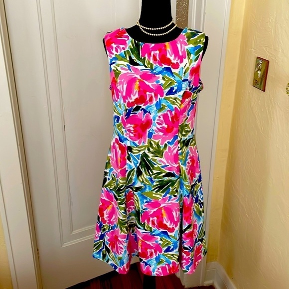 AGB Dresses & Skirts - NWOT Agb Flirty Pink Watercolor‎ Floral Sleeveless A-line Dress w/zipper size 6